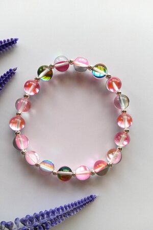 Pink Rainbow Aura beads Bracelet