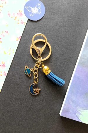Cobalt Blue Tassel Enamel Moon and Planet Charms Keychain/Bag Charms
