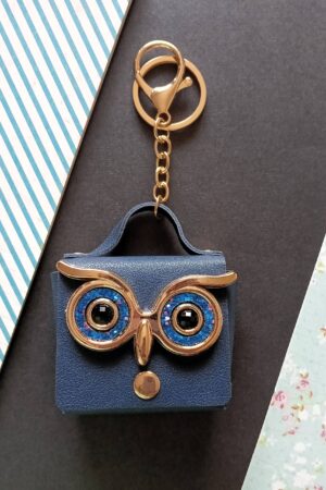 Keychain Bag Charms Blue Owl Glitter Eye Mini Purse