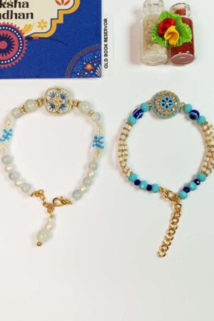 Pearl Rakhi Gift Box: Blue Designer Rakhi Set