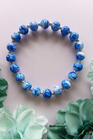 Cobalt Blue Marble Jade Glass Beads Bracelet