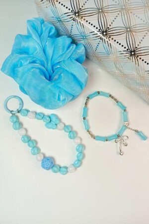 Blue Bracelet Jwellery Gift Set with Scrunchie and Phonecharm/Bagcharm