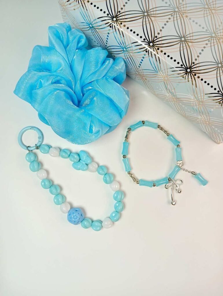 Blue Bracelet Jwellery Gift Set with Scrunchie and Phonecharm/Bagcharm