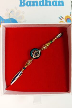 Evil Eye Rakhi Gift Box: Blue Premium Stone Designer Rakhi Set