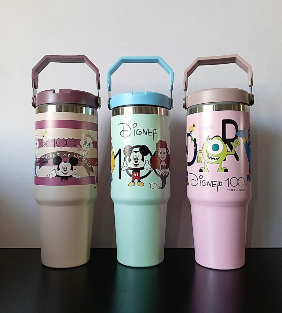 Cute Cartoon Flip Up Straw Stainless Steel Tumbler 900 ml