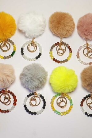 Fur Keychain-Pom Pom Beaded Bag Charms: Rustic Hues