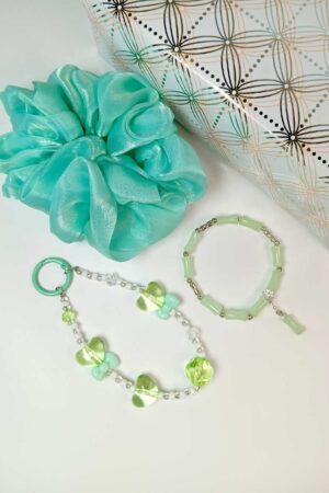Green Bracelet Jwellery Gift Set with Scrunchie and Phonecharm/Bagcharm
