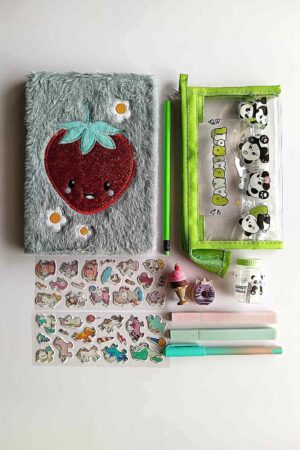 Grey Fur Strawberry Notebook Set