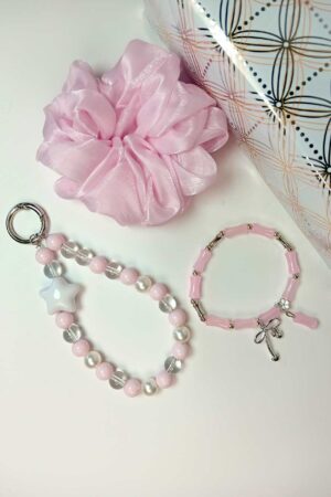 Pink Bracelet Jwellery Gift Set with Scrunchie and Phonecharm/Bagcharm