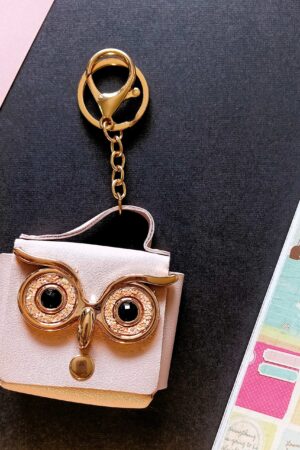 Keychain Bag Charms Pink Owl Glitter Eye Mini Purse