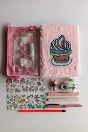 Pink Fur Cupcake Notebook Set