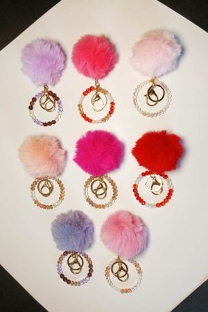 Fur Keychain-Pom Pom Beaded Bag Charms: Pink Family