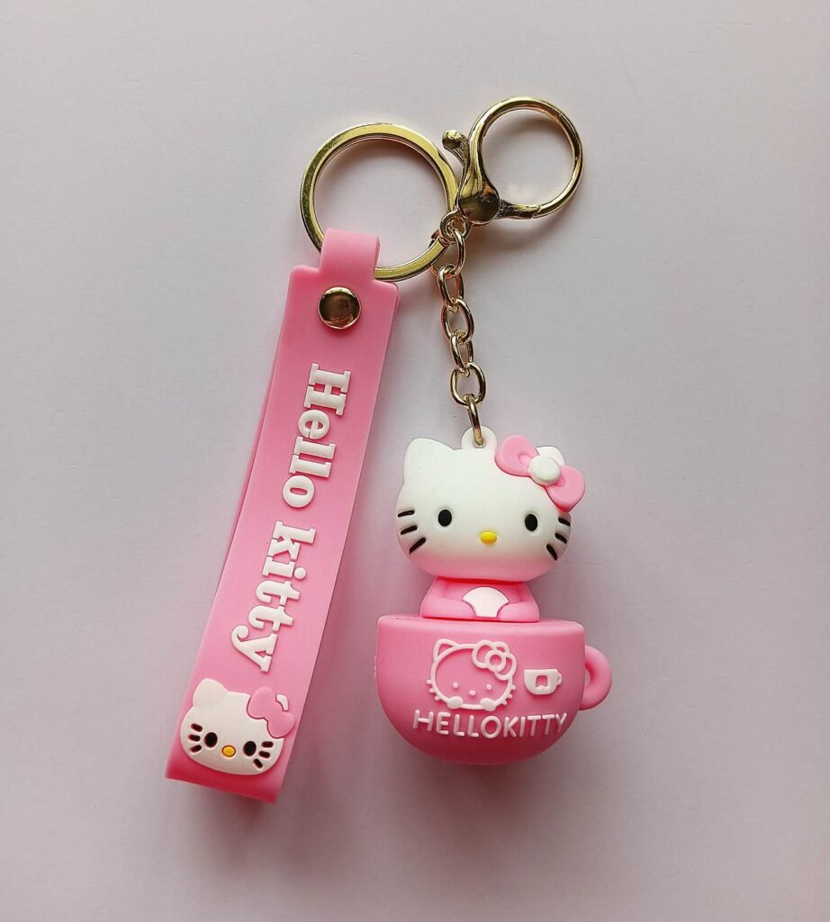 Pink HelloKitty cup 3D Silicon Keychain Bag charms with Lanyard