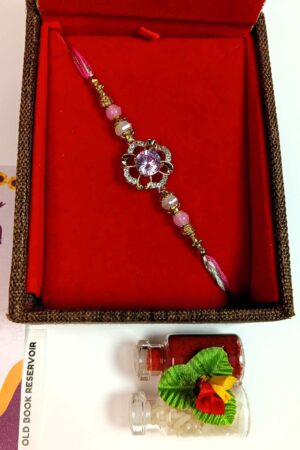 Pink Floral Rakhi Gift Box: Premium Stone Designer Rakhi Set