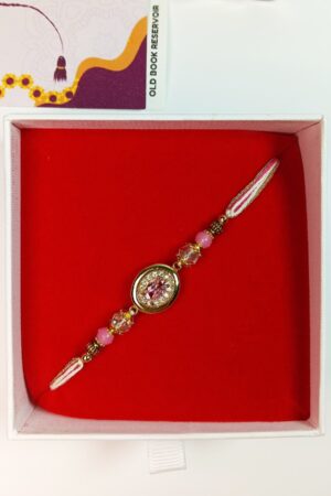 Pink Rakhi Gift Box: Premium Stone Designer Rakhi Set