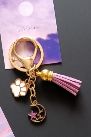 Lavender Tassel Enamel Moon and Paw Charms Keychain/Bag Charms