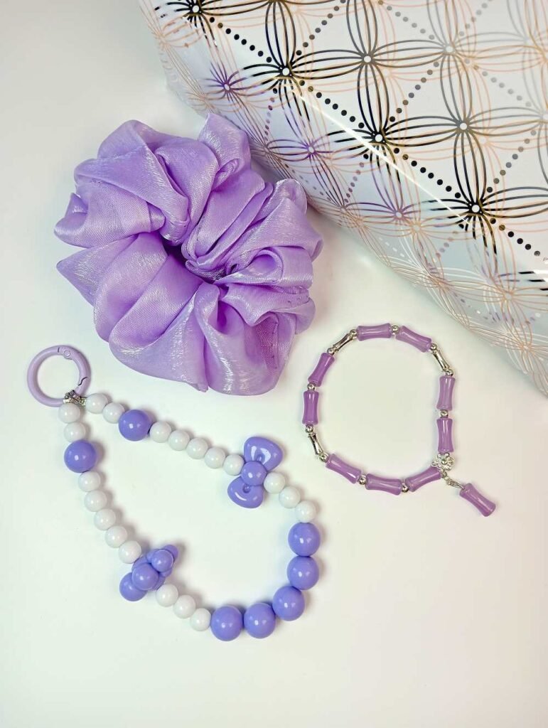 Lavender Bracelet Jwellery Gift Set with Scrunchie and Phonecharm/Bagcharm