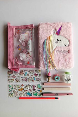 Pink Fur Unicorn Notebook Set