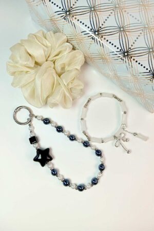 White Bracelet Jwellery Gift Set with Scrunchie and Phonecharm/Bagcharm