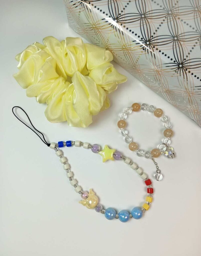 Yellow Bracelet Jwellery Gift Set with Scrunchie and Phonecharm/Bagcharm